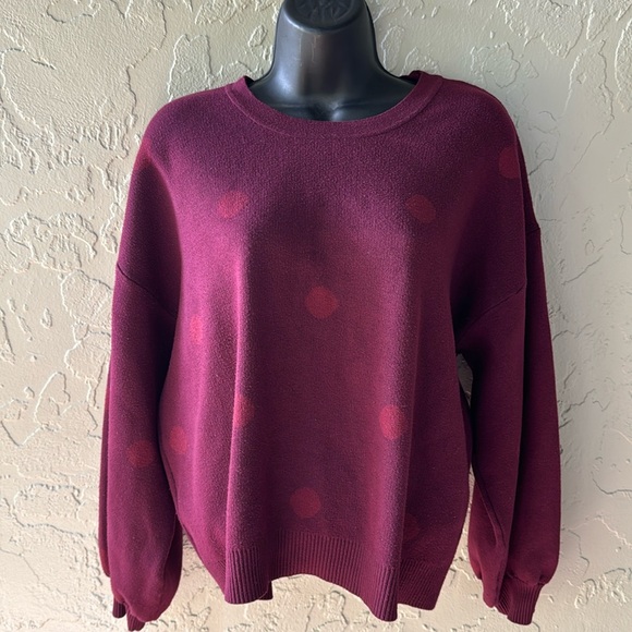 Anthropologie Saturday Sunday Women’s Sweater Burgundy with polka dots size 1x - Picture 1 of 5